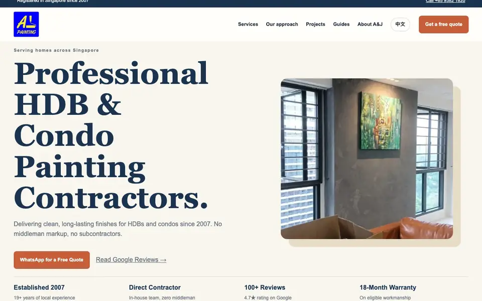 A&J Painting website homepage, 4 Oct 2026