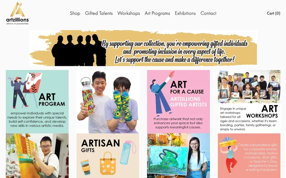 Artzillions Art School website homepage, 4 Oct 2026