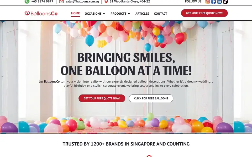 SG Balloons website homepage, 4 Oct 2026