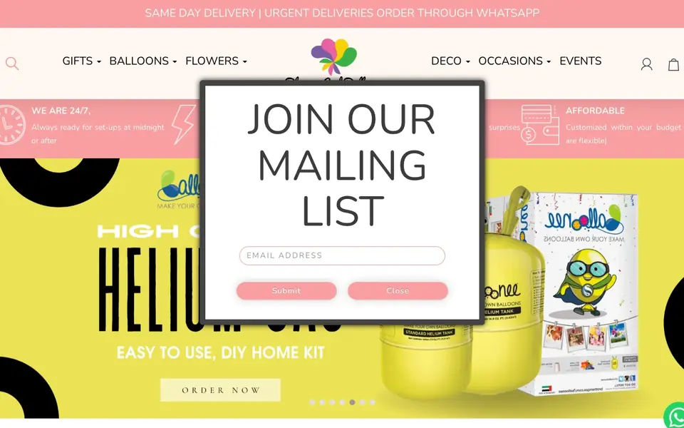 Blooms & Balloons website homepage, 4 Oct 2026