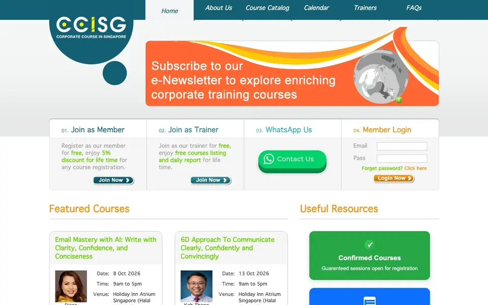 Corporate Courses in Singapore (CCISG) website homepage, 4 Oct 2026