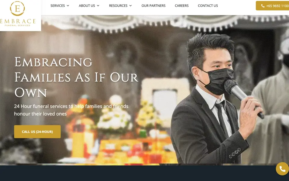 Embrace Funeral Services Pte Ltd website homepage, 4 Oct 2026