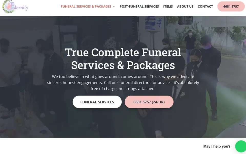 Eternity Funeral Service website homepage, 4 Oct 2026