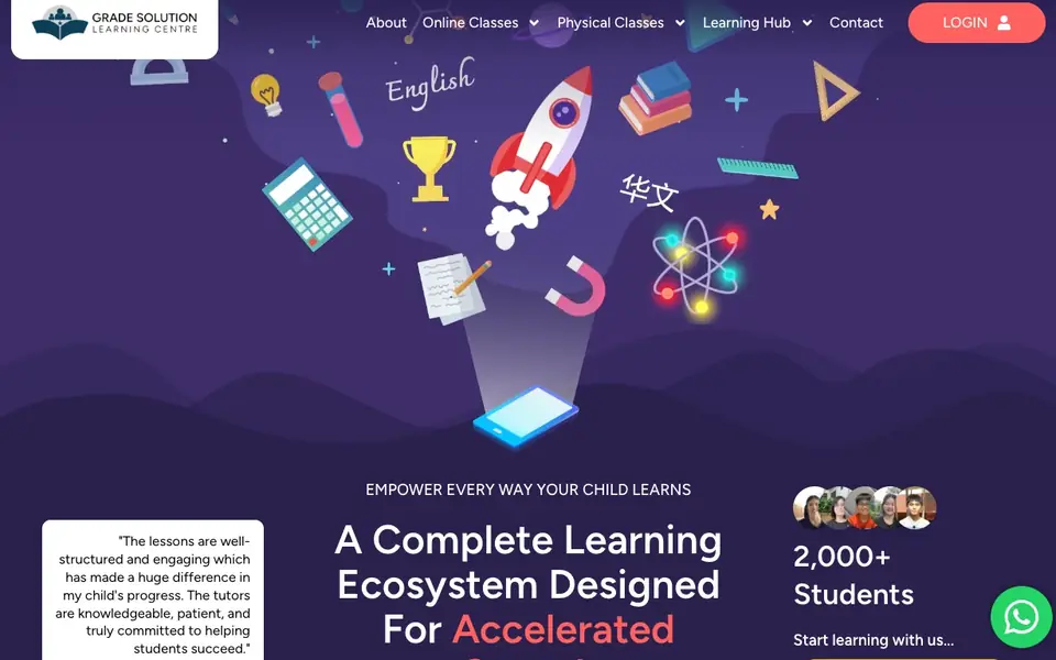 Grade Solution Learning Centre website homepage, 4 Oct 2026