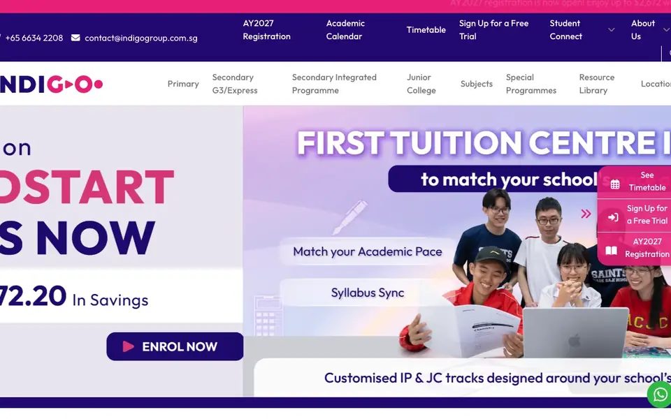 Indigo Education website homepage, 4 Oct 2026