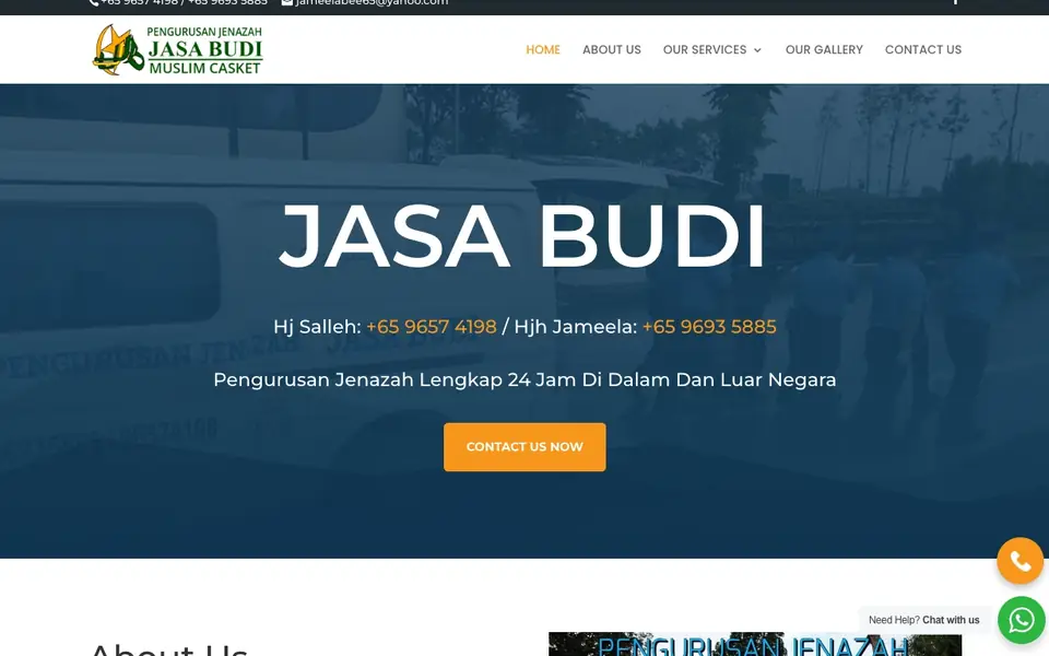 Jasa Budi Muslim Casket Services website homepage, 4 Oct 2026
