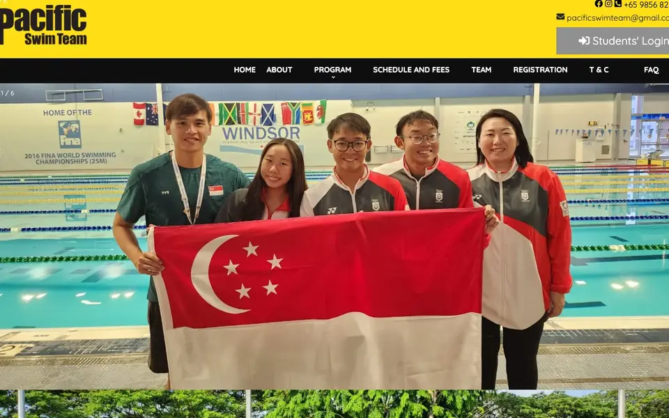 Pacific Swim Team Tampines Hub website homepage, 4 Oct 2026