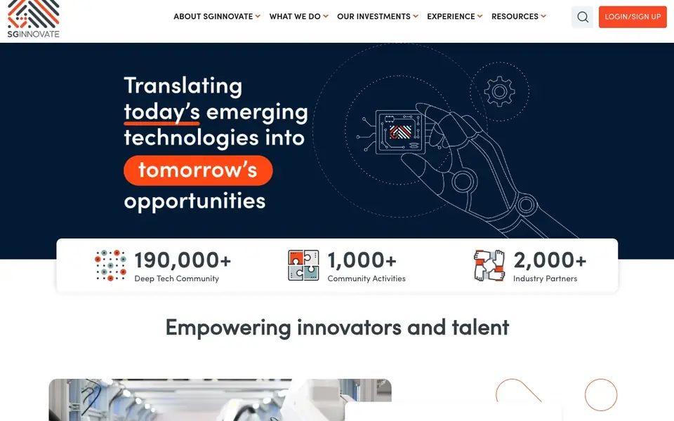 SGInnovate website homepage, 4 Oct 2026