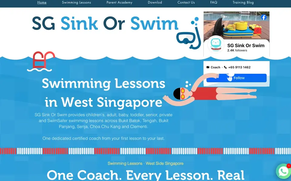 SG Sink Or Swim School website homepage, 4 Oct 2026