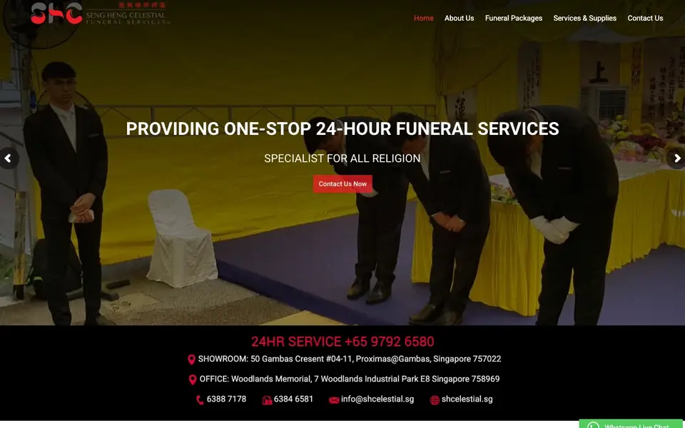 Seng Heng Celestial Funeral Services website homepage, 4 Oct 2026