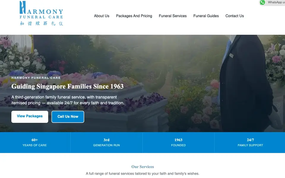 Harmony Funeral Care website homepage, 4 Oct 2026