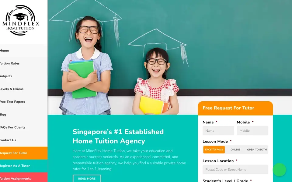 MindFlex Home Tuition website homepage, 4 Oct 2026
