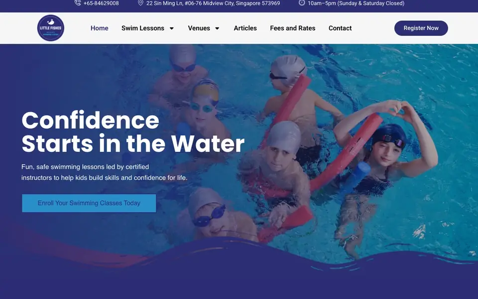 Little Fishes Swimming Lessons website homepage, 4 Oct 2026