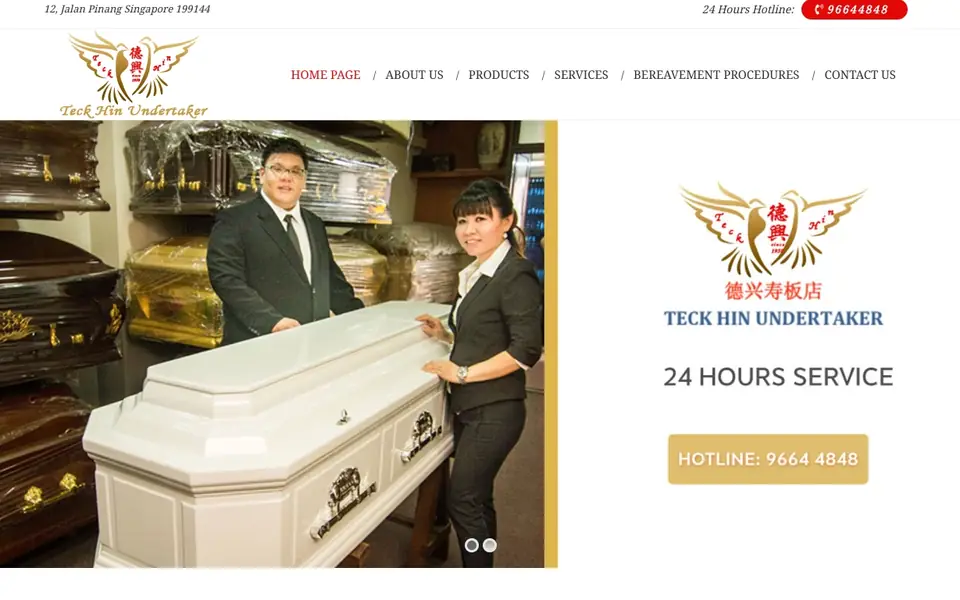 Tek Hin Undertaker website homepage, 4 Oct 2026