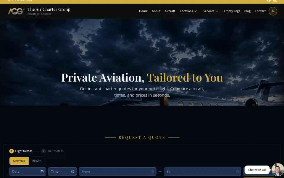 The Air Charter Group website homepage, 4 Oct 2026