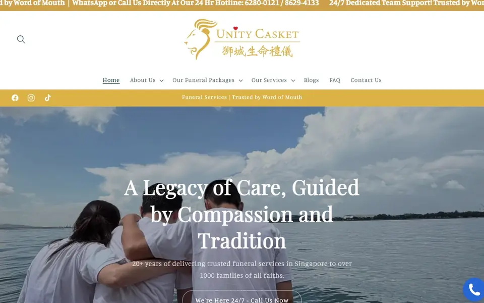 Unity Casket Funeral Planner website homepage, 4 Oct 2026